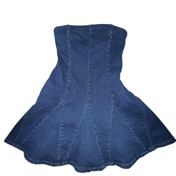 Edikted Fara Strapless Blue Jean Denim Mini Dress Size Medium - Picture 3 of 8
